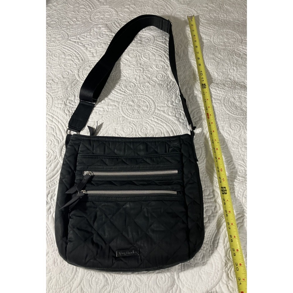 Vera Bradley Black Quilted Crossbody Bag Adjustable Strap Zipper Floral Lining - Picture 4 of 9